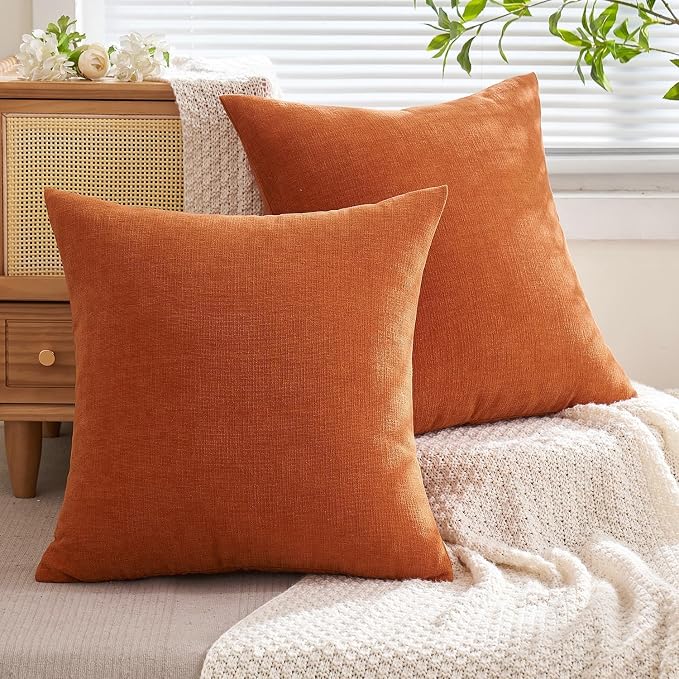 MIULEE Fall Orange Chenille Couch Euro Throw Pillow Covers, 22x22 | Set of 2 - Image 4