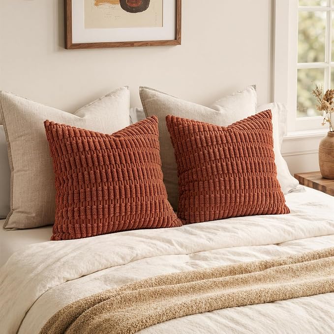 MIULEE Fall Corduroy Decorative Throw Pillow Covers 16x16 Rust Pack of 2 | - Image 6
