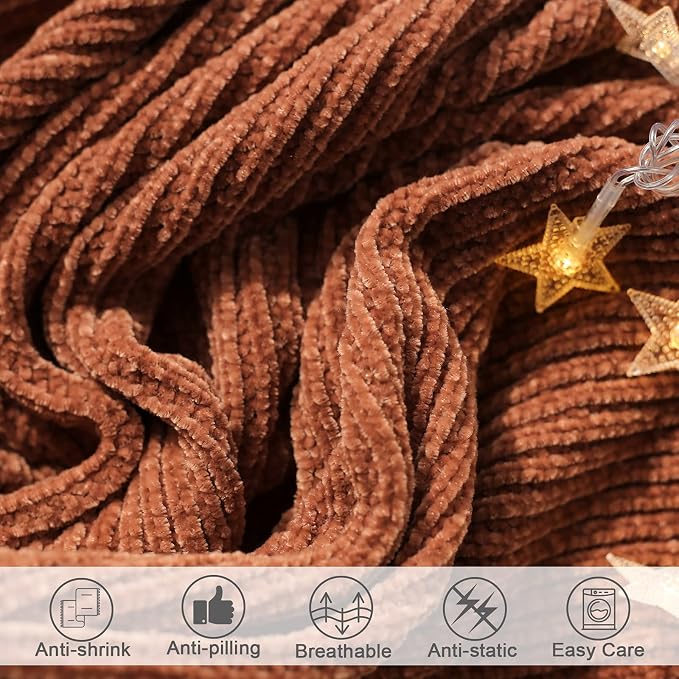 lifein Throw Blanket for Couch, Soft Boho Bed Throw, Cozy Burnt Orange Chenille - Image 4