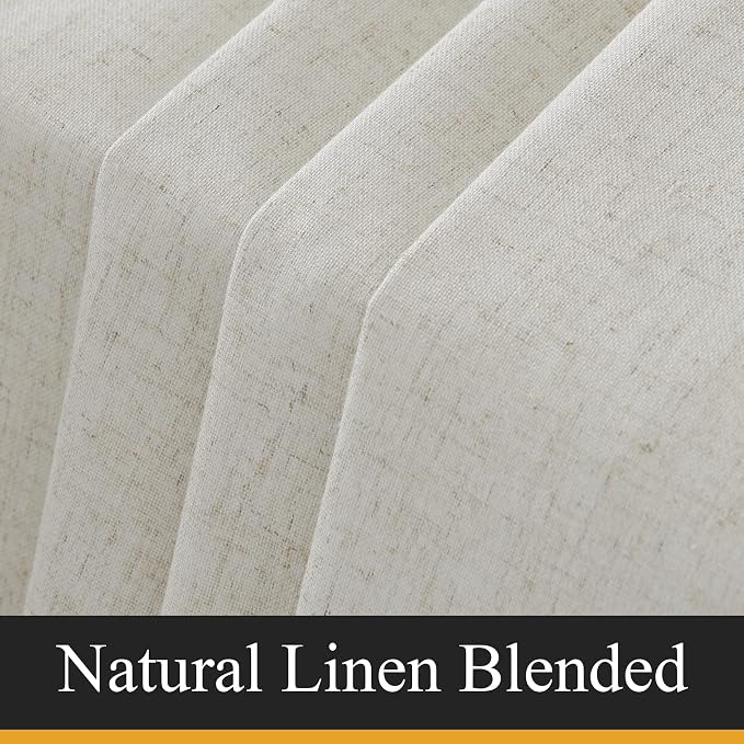 RYB HOME Natural Linen Blended Curtains 84 inch Long 2 Panels Set, 100% - Image 7