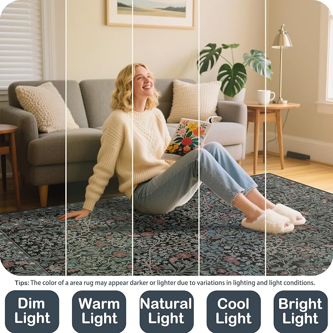 6x9 Washable Area Rugs for Living Room, Stain Resistant Vintage Rugs for Dining - Image 7