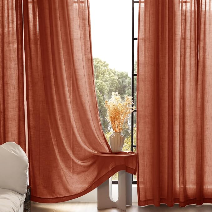 100 inch Linen Terracotta Curtains 2 Panels - Image 5