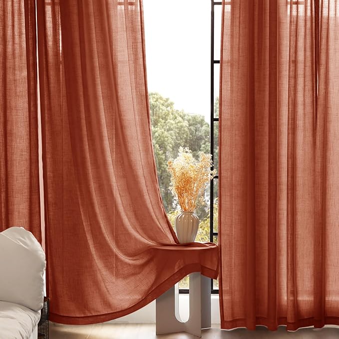 96 inch Linen Terracotta Curtains 2 Panels - Image 5