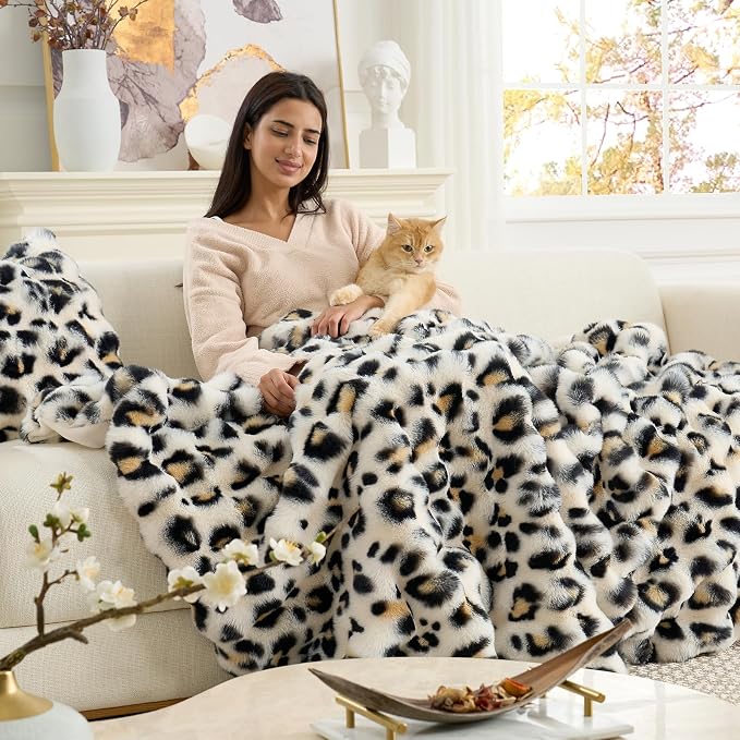 Cozy Bliss Leopard Print Faux Fur Throw Blanket - Image 2