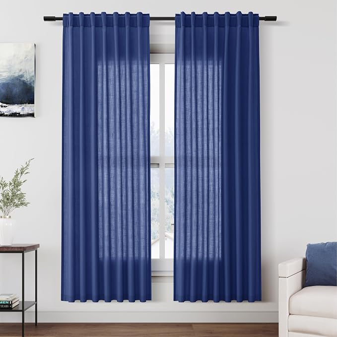 Nanspring Classic Blue Linen Curtains 72 Inch Length by Nanspring