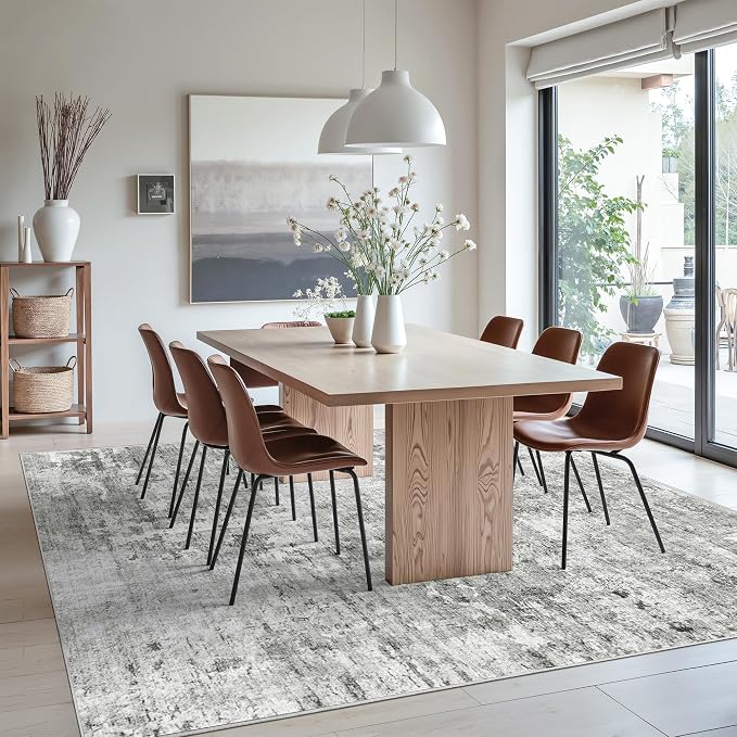 Abstract Rug 8x10 Large Living Room Rugs Neutral Modern Washable Area Rugs - Image 4