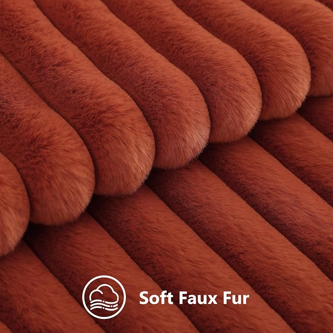 decorUhome Fall Faux Fur Throw Pillow Covers 20x20 Set of 2 Rust | Decorative - Image 2