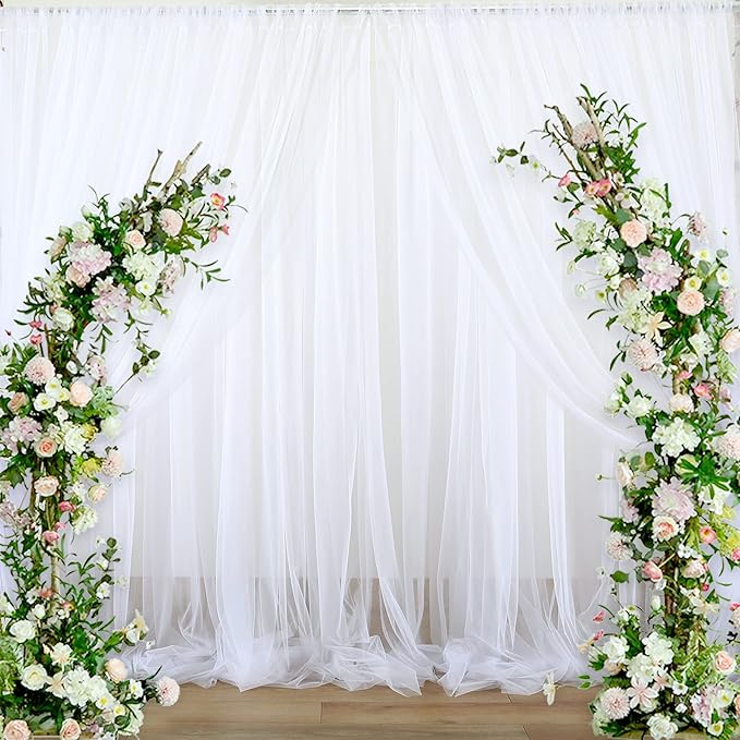 6 Panels White Sheer Tulle Backdrop Curtains - Image 2