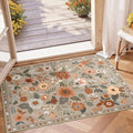 RELEANY Floral Washable 2x3 Area Rugs Doormat Brown/Brick | Flower Carpet Print by RELEANY
