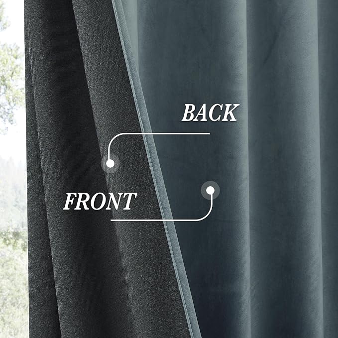 RYB HOME Dusty Blue Velvet Drapes - Image 5