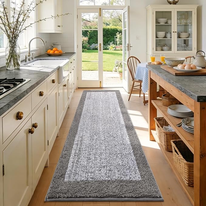 48x24 Long Bathroom Rugs Washable Non Slip, Light Grey Bath Mat - Image 4
