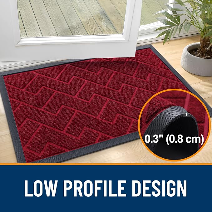 OLANLY Front Door Mat Outside 59x34, All-Season Absorbent Rubber Doormat | Wine - Image 4