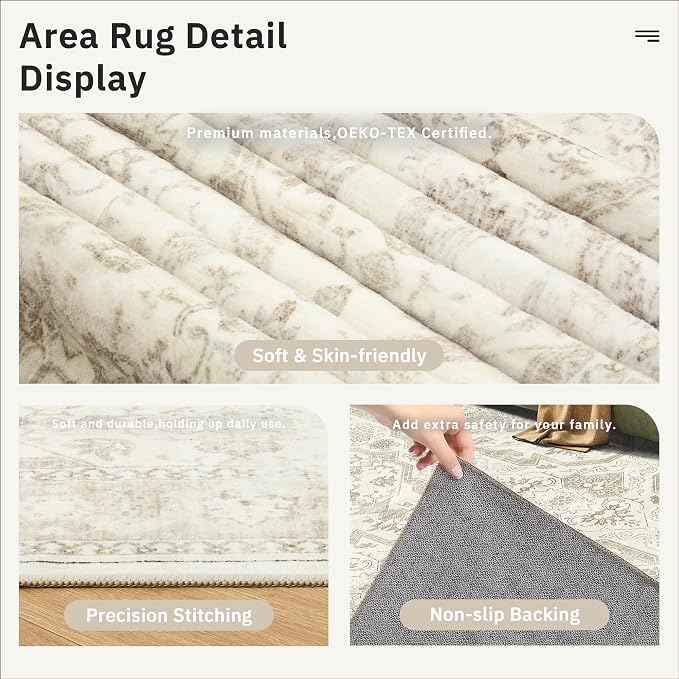 3x5 Rug, Small Area Rug for Kitchen, Machine Washable Non-Slip Throw Rug - Image 6