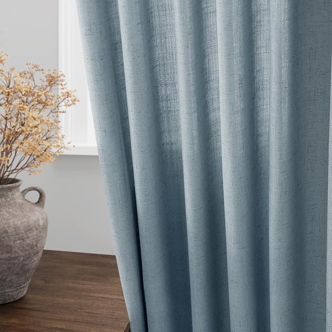 Extra Long Light Blue Linen Curtains 120 Inch - Image 4