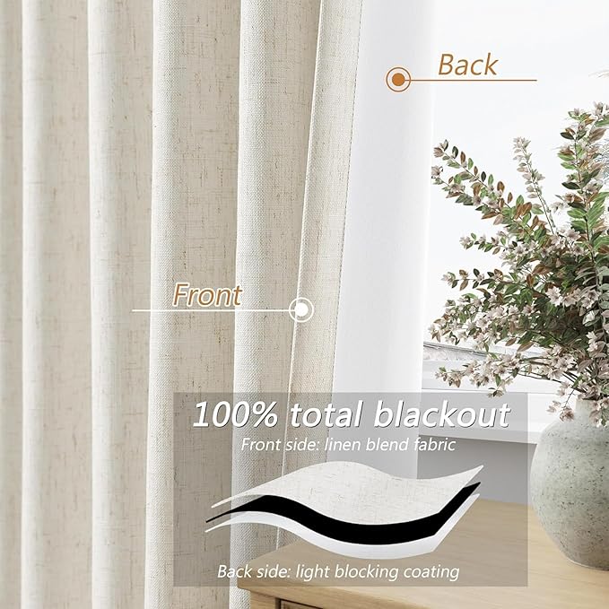 Guken Cream 100% Blackout Linen Curtains 38 Inch Wide by 84 Inch - Image 4