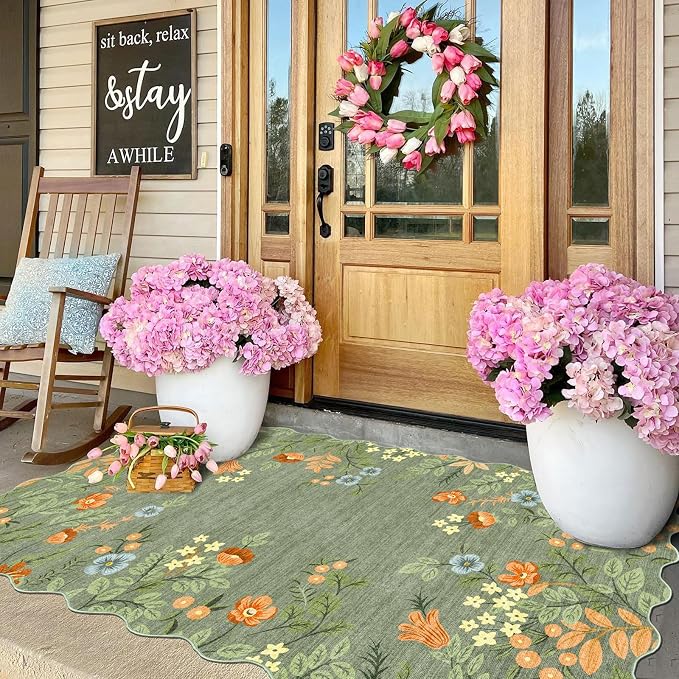 Sage Green Floral Entry Rug - Image 7
