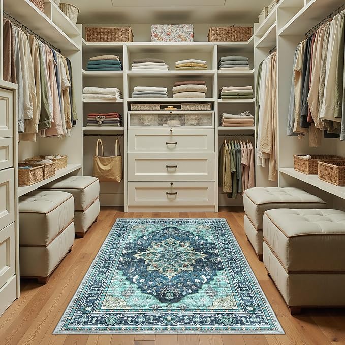 Area Rugs 3'x5' Washable Non-Slip, Floral Vintage Distress Print Pattern - Image 4