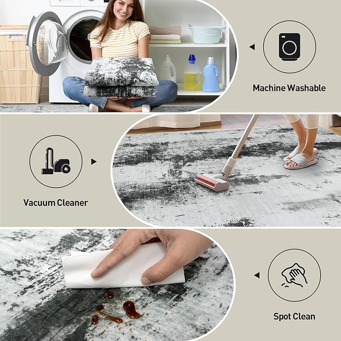 5x7 Area Rugs Washable Rug: Modern Abstract Living Room Rug Soft Anti-Skid Thin - Image 4