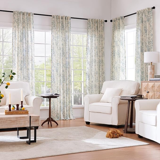 jinchan Linen Blend Curtain Floral Curtains - Image 2