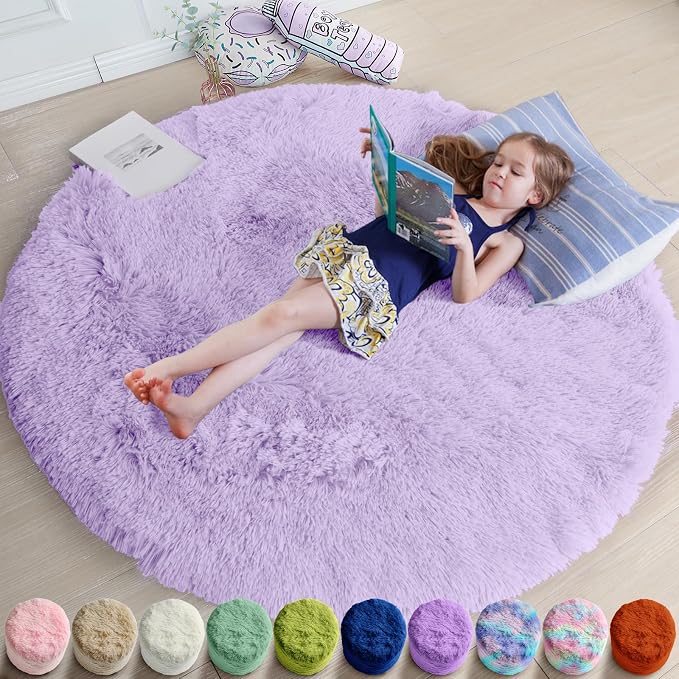 Amdrebio Light Purple Circle Round Rugs 4Ft by Amdrebio