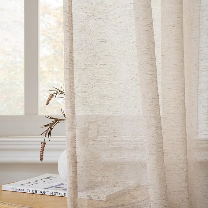 FMFUNCTEX Linen Sheer Curtains for Bedroom, Taupe Curtains 84 inches Long for - Image 7