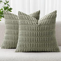 MIULEE Corduroy Decorative Throw Pillow Covers 18x18 Light Olive Pack of 2 | by MIULEE