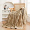 Puncuntex Beige Throw Blanket 60"×80" inches Fuzzy 3D Jacquard Decorative by Puncuntex