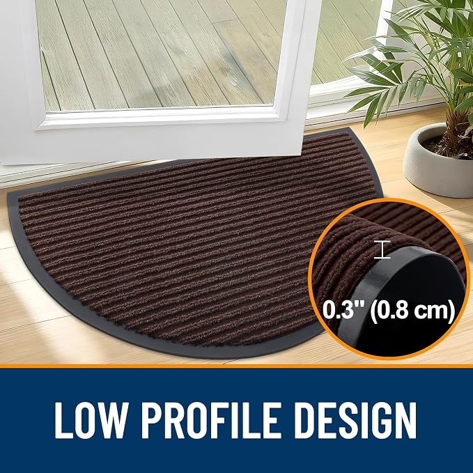 OLANLY Half Circle Front Door Mat 47x32, Waterproof Heavy-Duty Doormat | Brown - Image 4
