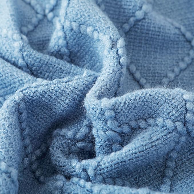 BOURINA Blue Throw Blanket 50x60 Inches Throw Textured Solid Soft Sofa Couch - Image 6