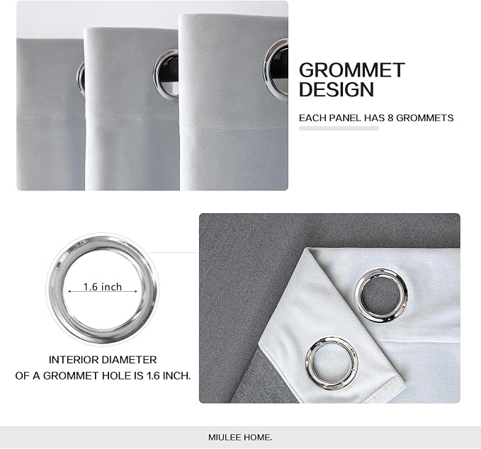 MIULEE 2 Pieces Greyish White Velvet Curtains Exquisite & Elegant Grommet - Image 2