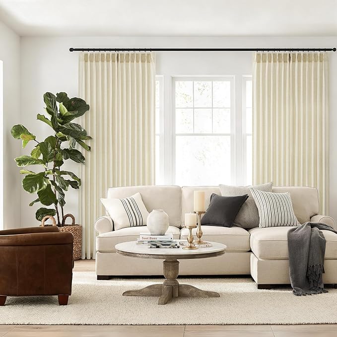 Topfinel 105 Inch Curtains 2 Panels Set, Two Packs Pinch Pleat Back Tab Linen - Image 3