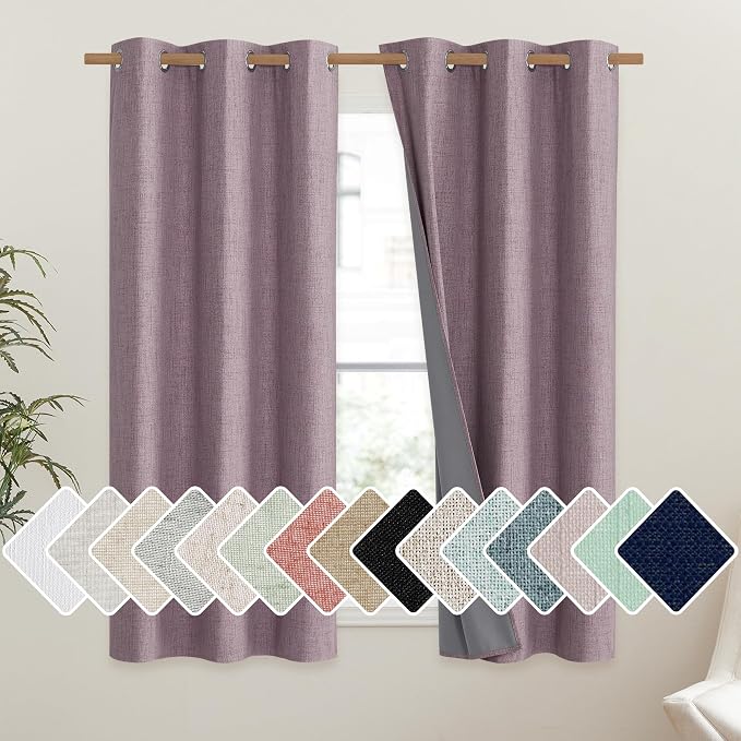 NICETOWN Chaise Mauve Vintage Linen 100% Blackout Curtains by NICETOWN