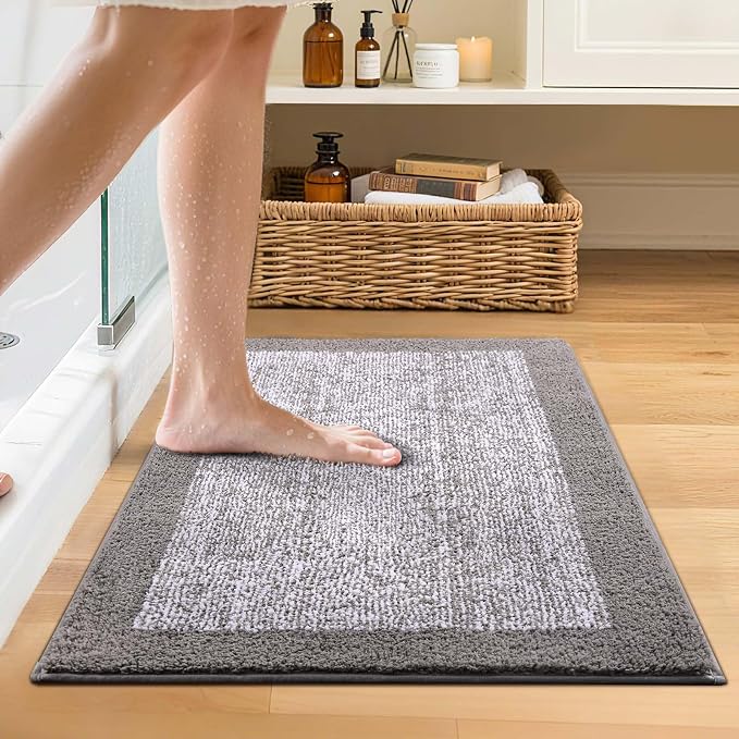 Bathroom Rugs 24x17 Non Slip Washable, Light Grey Bath Mat - Image 3