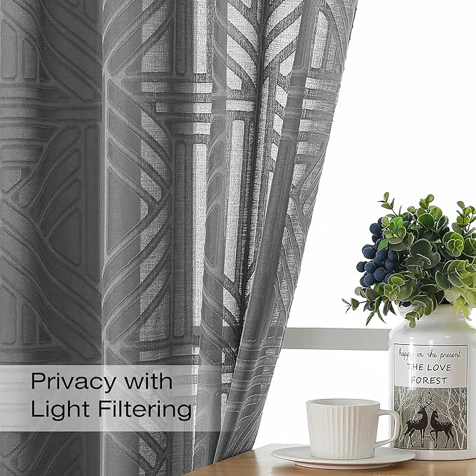 Simplebrand Semi Sheer Charcoal Grey Curtains 36 Inch Length 2 Panels, - Image 3