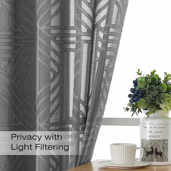 Simplebrand Grey Sheer Curtains 72 Inch Length 2 Panels - Image 2
