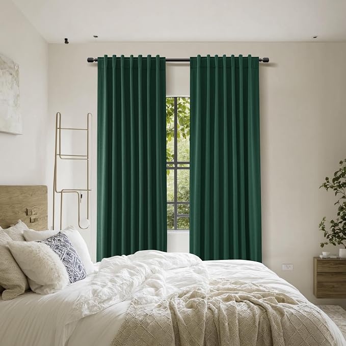 Guken Dark Green 100% Blackout Linen Curtains 84 Inch Length 2 Panels Set - Image 8