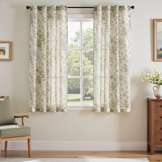 jinchan Linen Floral Curtains 63 Inch Length by JINCHAN
