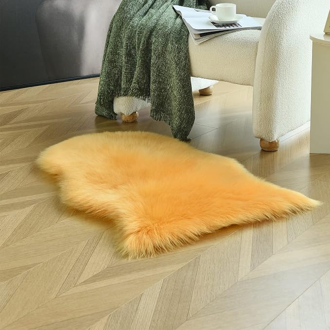duduta Yellow Faux Sheepskin Rug 2x3 ft, Small Fluffy Shag Fur Rug - Image 7