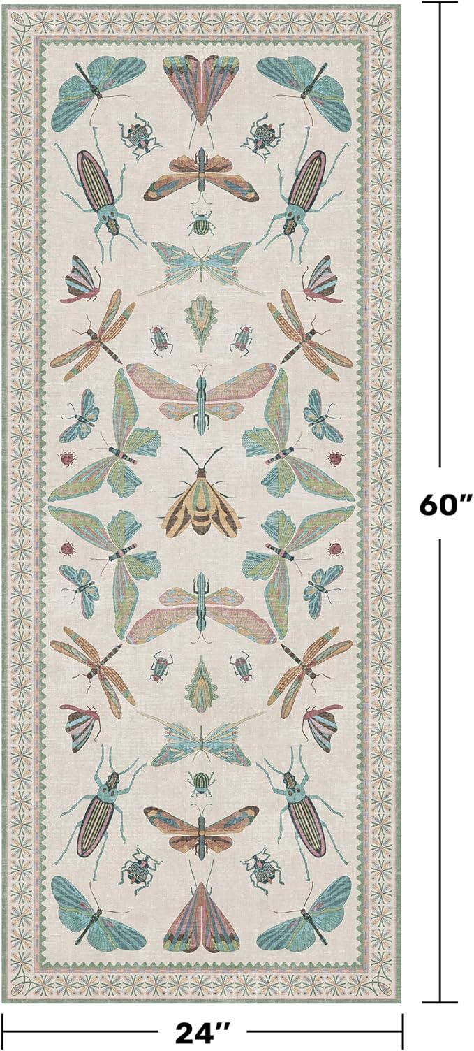 Hazo Haus Washable Non Slip Bathroom Runner Rug 2x5, Insect Boho Bath Mat - Image 2
