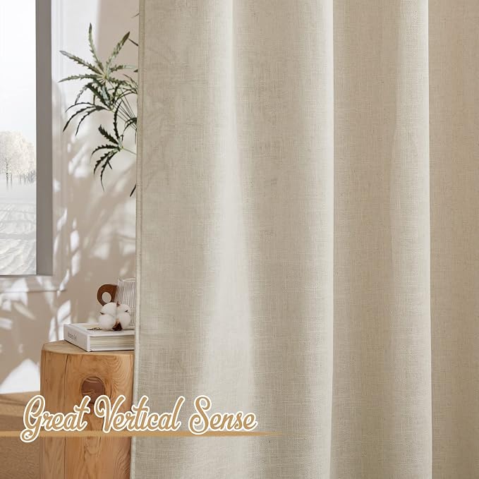 NICETOWN Light Filtering Linen Curtains 84 inch Long 2 Panels Set, Grommet - Image 5