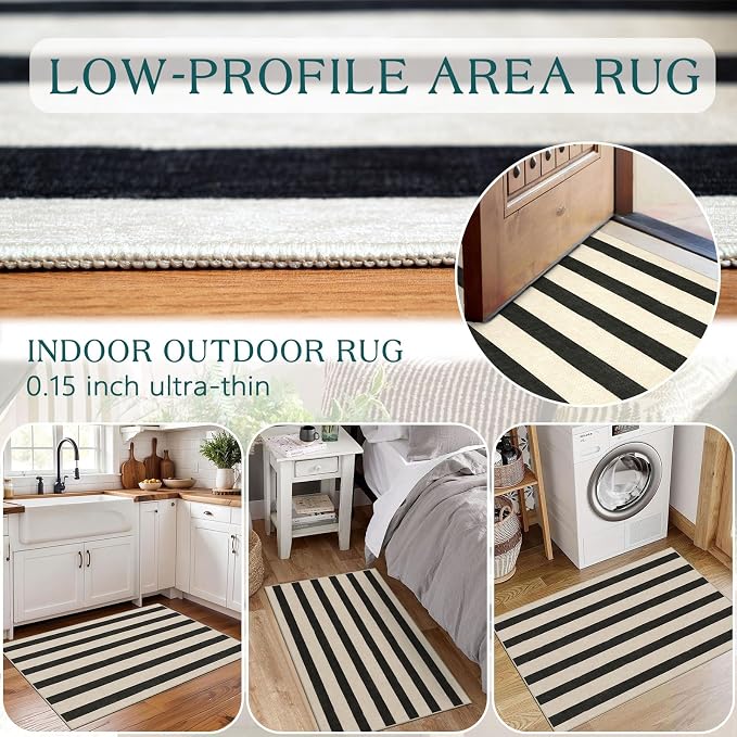 Black and White Striped Outdoor Rug - Image 5