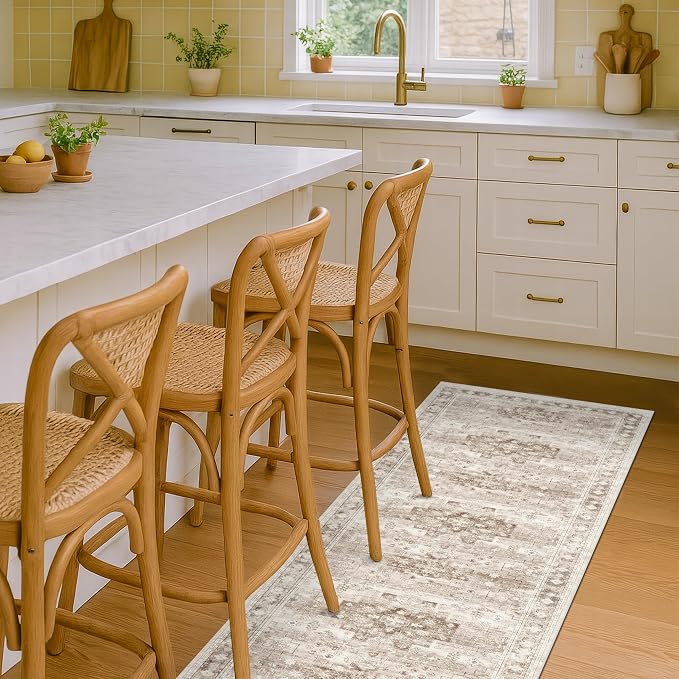 Hazo Haus Boho Bathroom Rug 2x5 Runner, Neutral Farmhouse Kitchen Rugs - Image 9