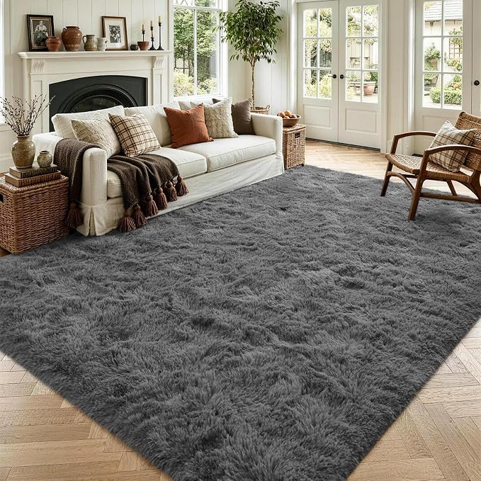 6x9 Large Dark Grey Fluffy Soft Area Rug Non-Slip by ModernHomeDecor