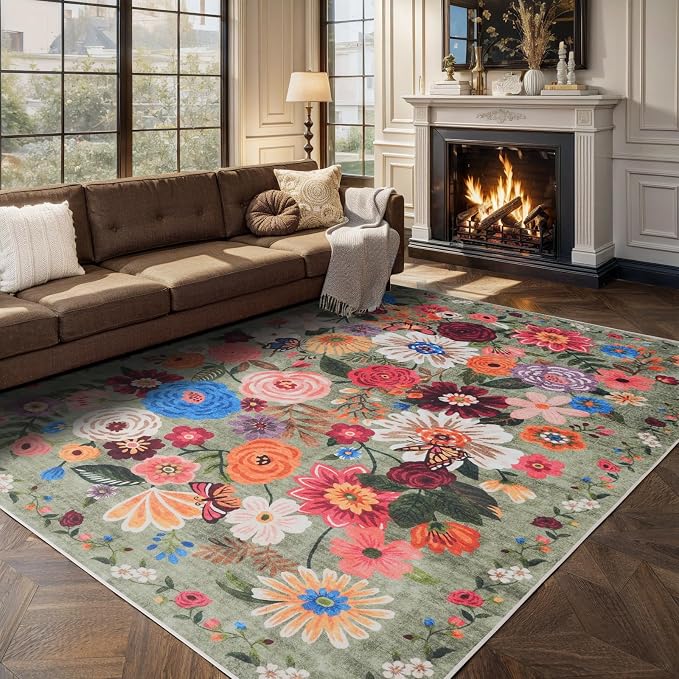 Washable Area Rug 8x10 Green, Large Soft Rugs - Image 6