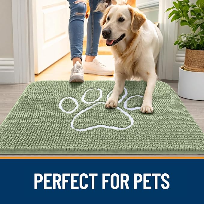 OLANLY Dog Door Mat for Muddy Paws 47x24, Paw Print Design, Absorbs Moisture - Image 6
