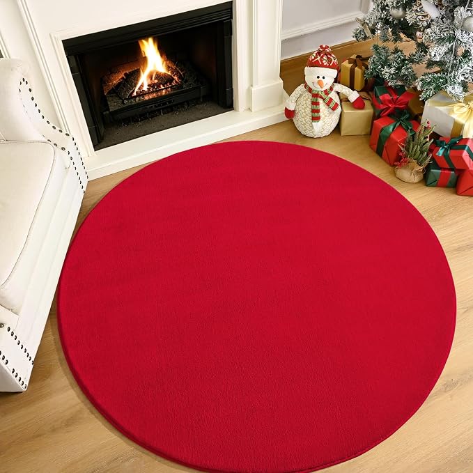 Amearea Red Round Area Rugs 5ft Washable Circle Rugs - Image 8