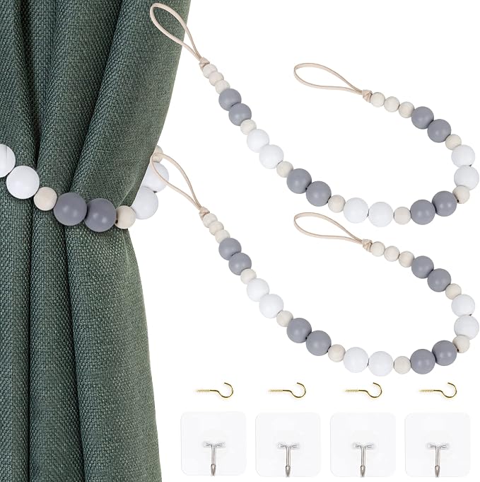 2 Pieces Wood Bead Curtain Tieback Boho Curtain Tiebacks Curtain Holdbacks by OCIOLI