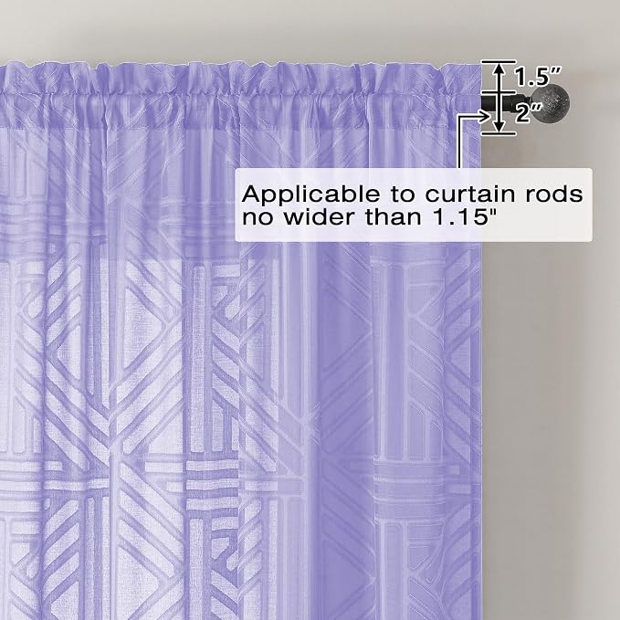 Simplebrand Lavender Semi Sheer Curtains 96 Inches Long 2 Panels, Light - Image 4