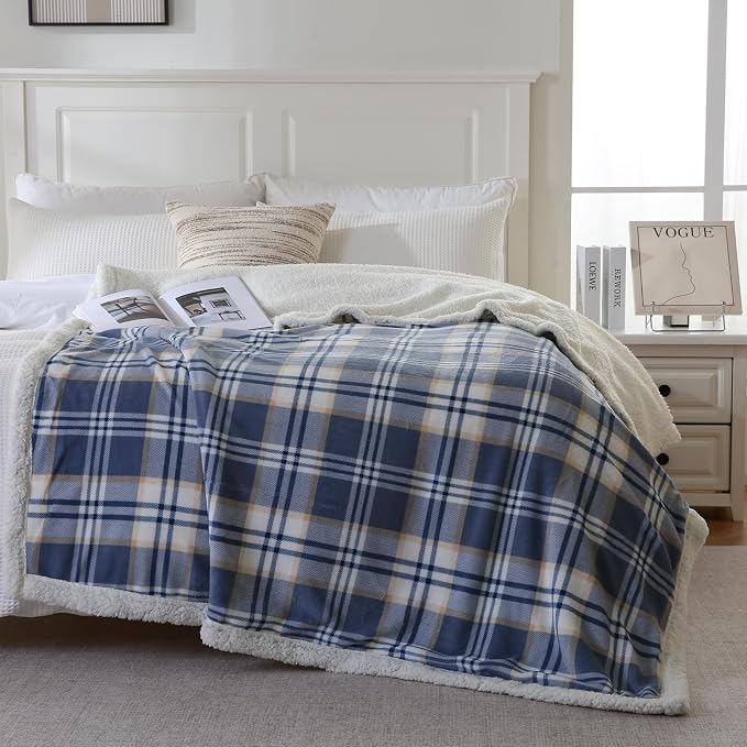 PU MEI Sherpa Blanket Twin Plaid Thick Bed Blanket, 60”*80” Super Soft Flannel - Image 6