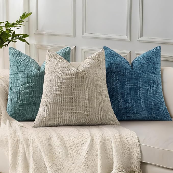 decorUhome Navy Blue Chenille Euro Sham Throw Pillow Covers 22x22 Set of 2 - Image 4